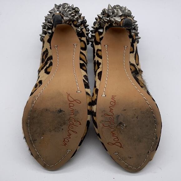 Sam Edelman Lorissa Heels Leopard Print Stud Spiked Pony Hair Peep Toe Size 6 - Picture 12 of 13